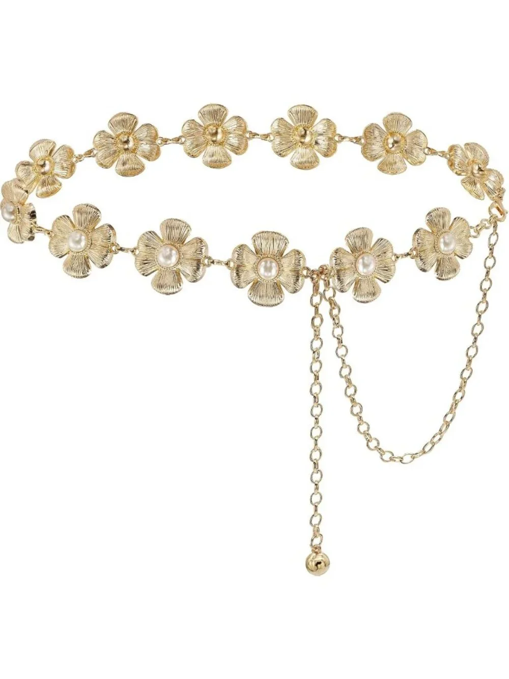 Stylish Women's Pearl & Metal Chunky Waist Chain Belt for Dresses & Outfits